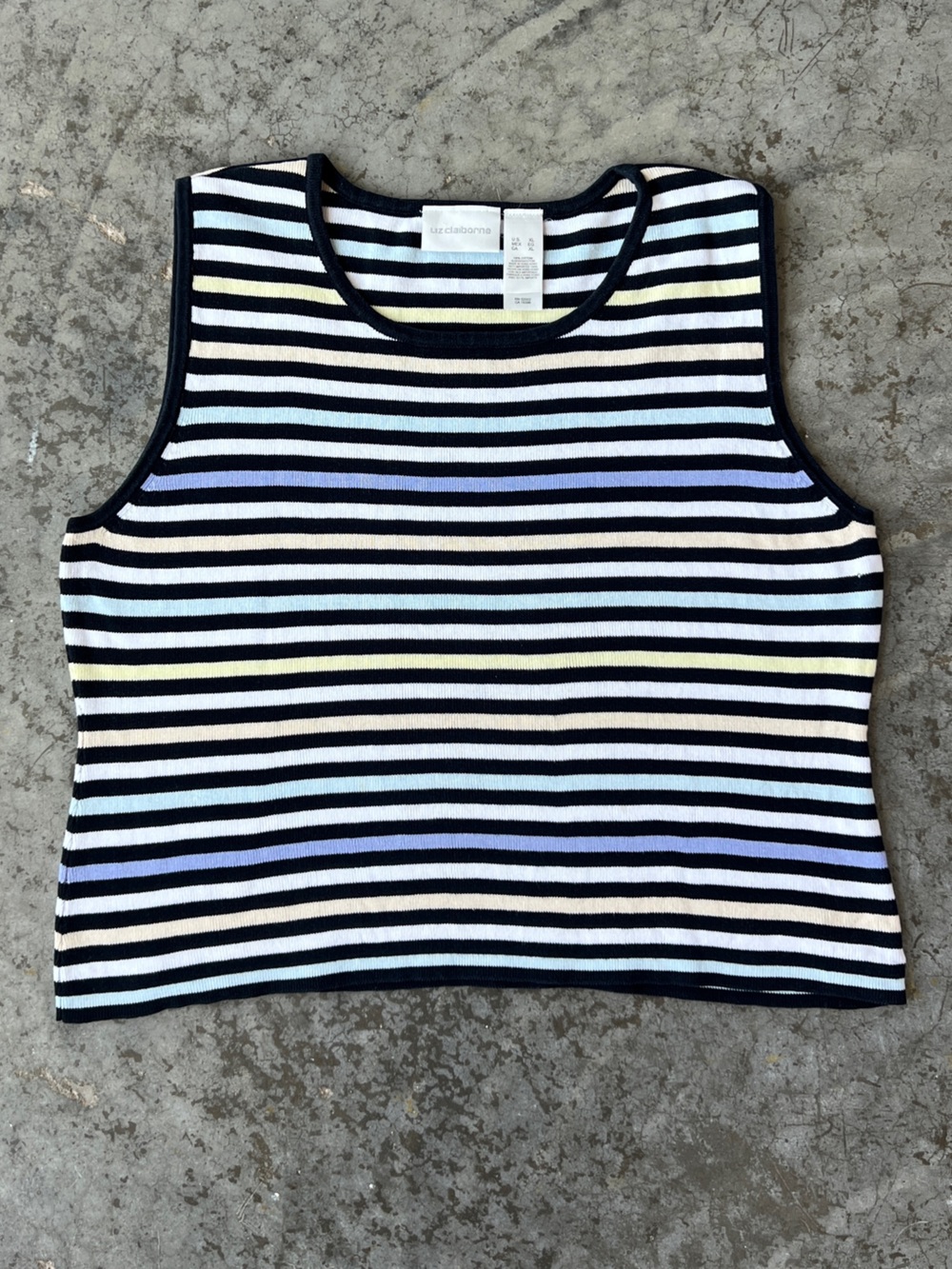 Liz Claiborne Knit Tank Top Black Striped Sleeveless 100% Cotton Shirt Womens XL